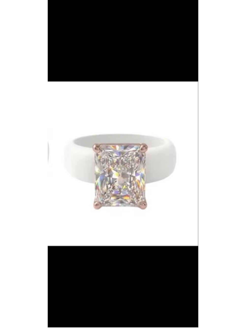 WHITE silicone band ran with large RECTANGLE gemstone